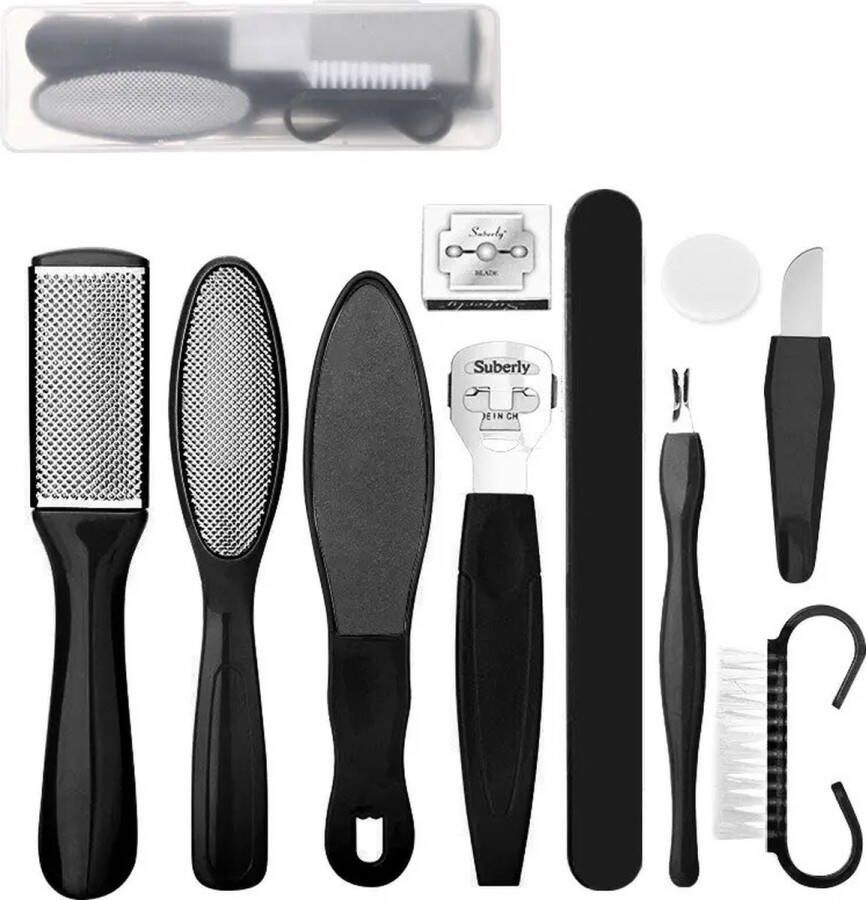 Without lemon Pedicure Set 10-delig met Opberg Etui Voetverzorging Voetvijl Eelt verwijderen RVS Zwart