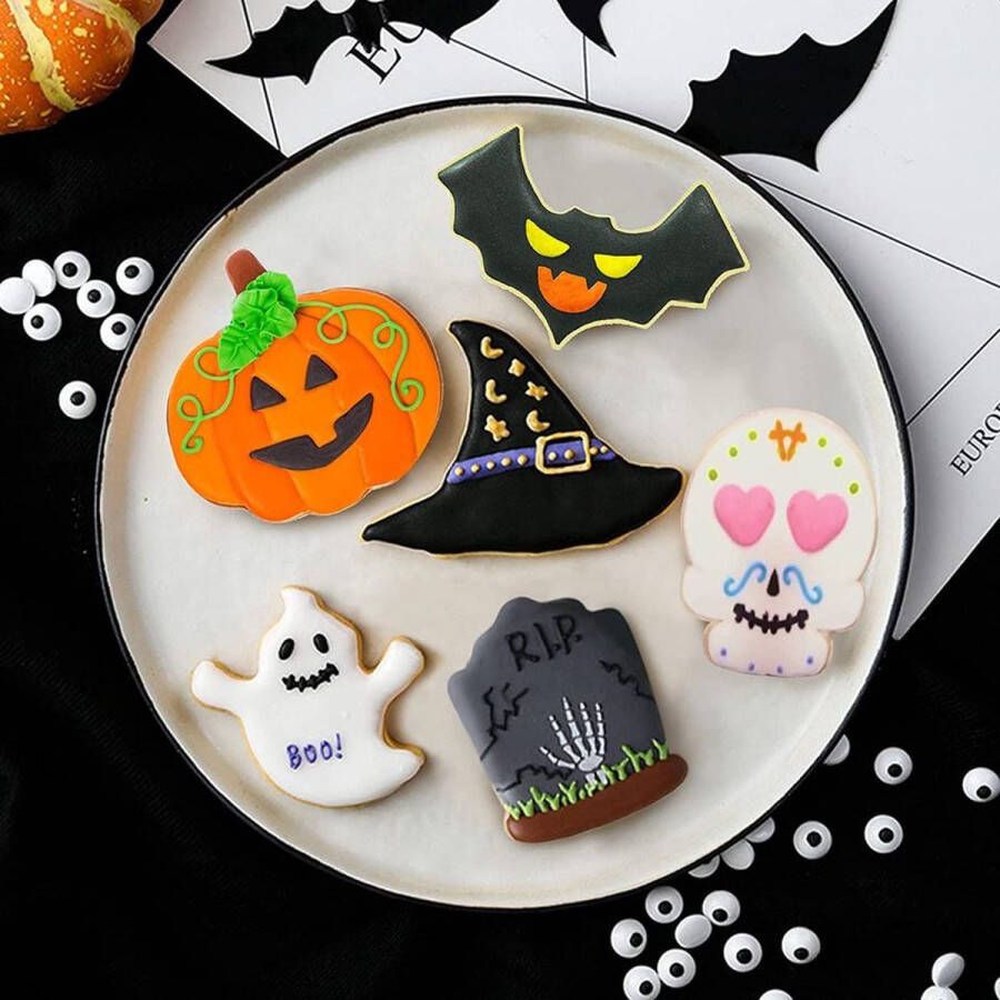 Without lemon Set van 8 Halloween Cookies Cutter RVS Koekjes bakken Halloween Decoratie Bakgerei Uitsteekvorm