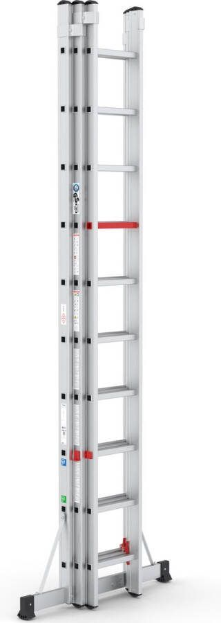 Wixor Professionele Ladder 3-delig 3x10 Sporten reformladder ladder trapladder schuifladder Uitgeschoven lengte 6 89m