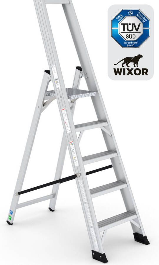 Wixor Trapladder Expert Huishoudtrap 5 treden Professionele trap Bordestrap Stevige Trap Tuv-gecertificeerd EN131