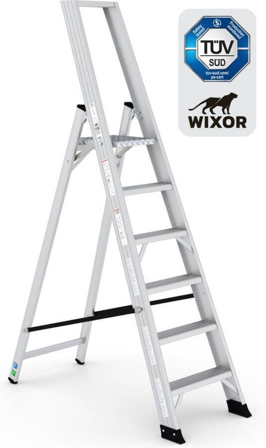 Wixor Trapladder Expert Huishoudtrap 6 treden Professionele trap Bordestrap Stevige Trap Tuv-gecertificeerd EN131