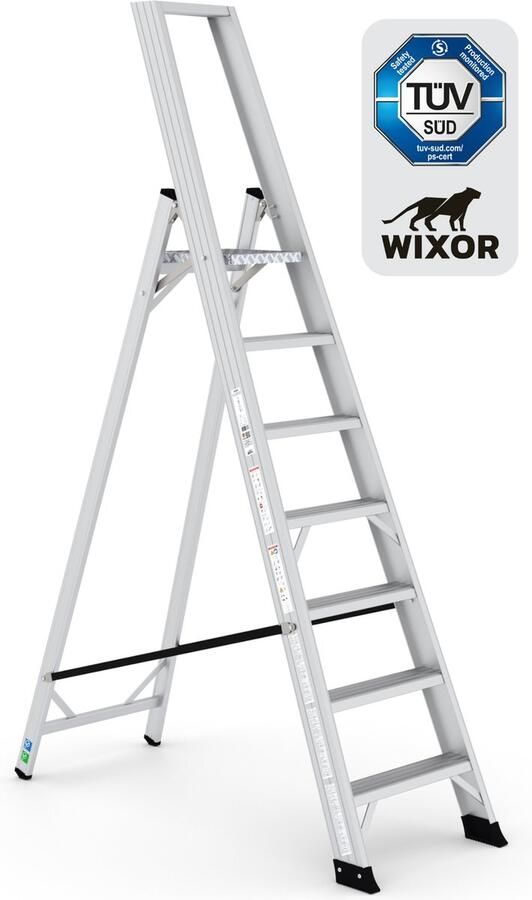 Wixor Trapladder Expert Huishoudtrap 7 treden Professionele trap Bordestrap Stevige Trap Tuv-gecertificeerd EN131