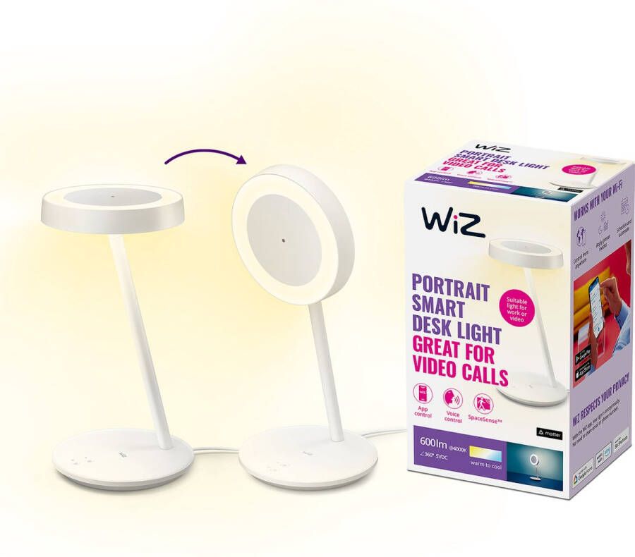 WiZ Bureaulamp Slimme LED-verlichting Warm- tot Koelwit Licht Geïntegreerde LED Wi-Fi