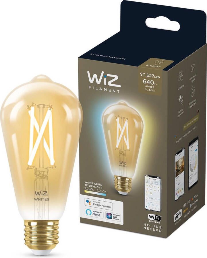 WiZ Edison Filament Slimme LED Verlichting Warm- tot Koelwit Licht E27 50W Goud Wi-Fi