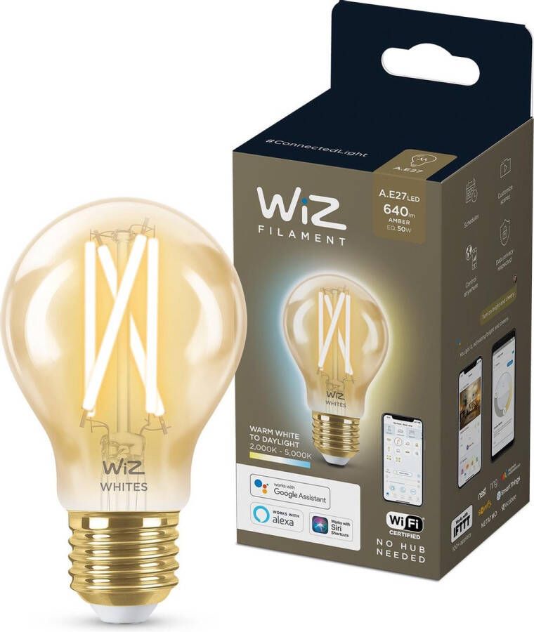 WiZ Filamentlamp Slimme LED Verlichting Warm- tot Koelwit Licht E27 50W Goud WiFi