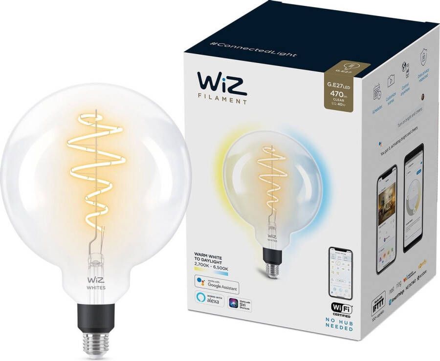 WiZ Giant Filament Slimme LED Verlichting Warm- tot Koelwit Licht E27 40W Transparant Wi-Fi