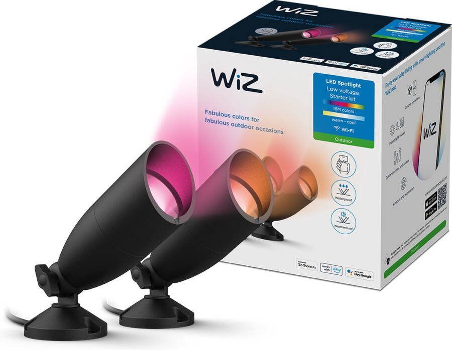 WiZ Grondspot voor Buiten Zwart Starterset Slimme LED-Verlichting Gekleurd en Wit Licht 12V