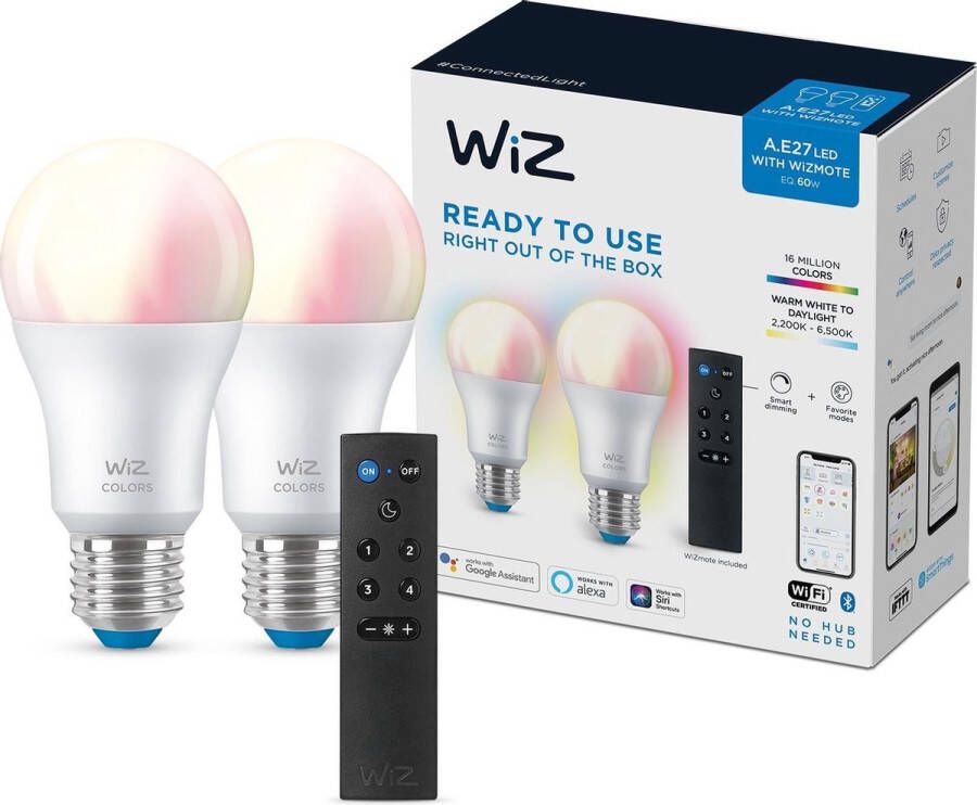 Cstore Wiz-ontdekkingspakket 2 kleuren slimme lampen e27 60w + nomadische afstandsbediening lichtdimmer