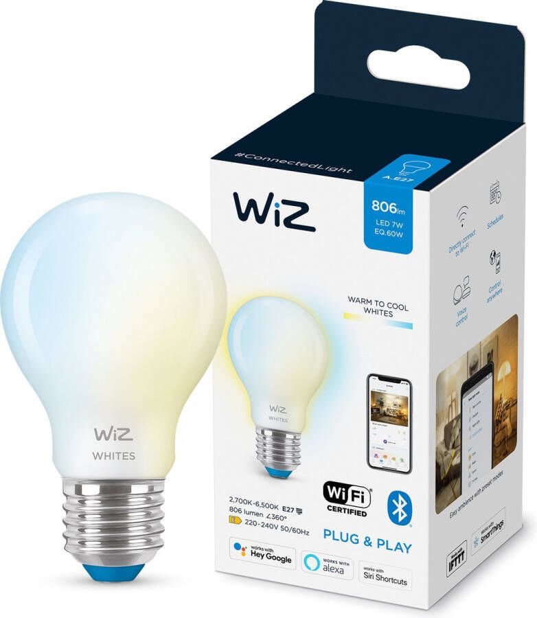 WiZ Lamp Glas Slimme LED-Verlichting Warm- tot Koelwit Licht E27 60W Mat Wi-Fi