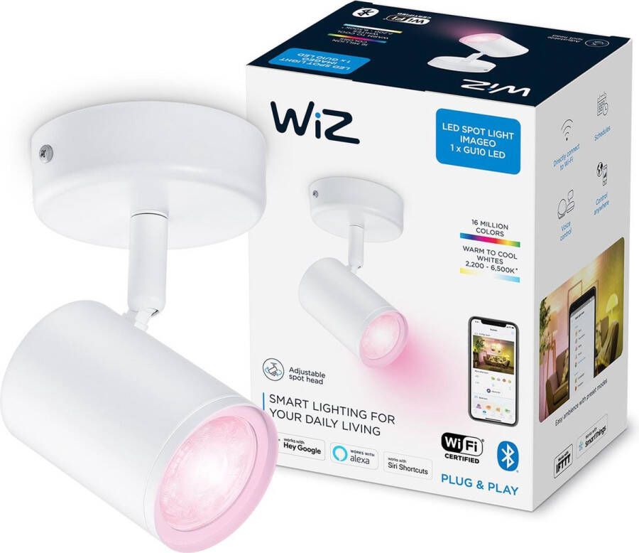 WiZ Opbouwspot Imageo Wit 1 spot Slimme LED-Verlichting Gekleurd en Wit Licht GU10 1x 5W Wi-Fi