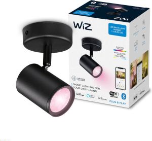 WiZ Opbouwspot Imageo Zwart 1 spot Slimme LED-Verlichting Gekleurd en Wit Licht GU10 1x 5W Wi-Fi