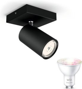 WiZ Philips myLiving Kosipo Opbouwspot Zwart 1 Lichtpunt Spotjes Opbouw Incl. GU10 Gekleurd Licht Bluetooth