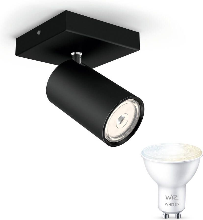 WiZ Philips myLiving Kosipo Opbouwspot Zwart 1 Lichtpunt Spotjes Opbouw Incl. GU10 Warmwit tot Koelwit Licht Bluetooth