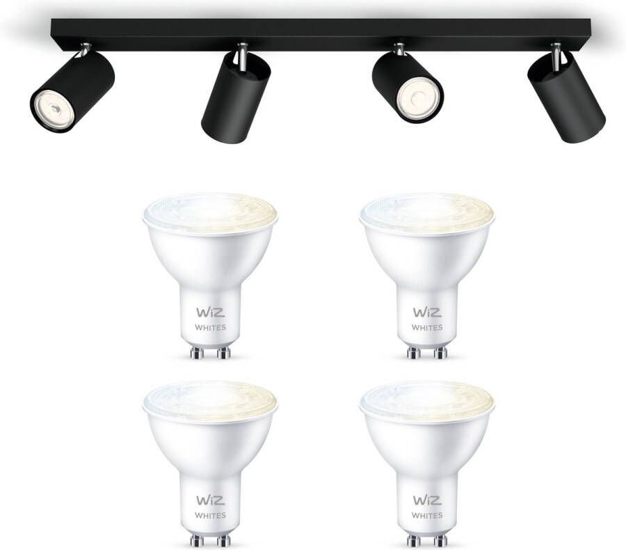 WiZ Philips myLiving Kosipo Opbouwspot Zwart 4 Lichtpunten Spotjes Opbouw Incl. GU10 Warmwit tot Koelwit Licht Bluetooth