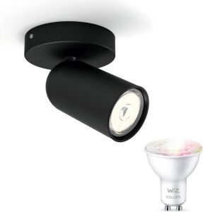 WiZ Philips myLiving Pongee Opbouwspot Zwart 1 Lichtpunt Spotjes Opbouw Incl. GU10 Gekleurd Licht Bluetooth