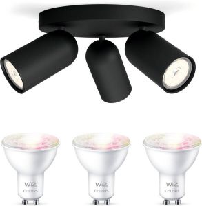 WiZ Philips myLiving Pongee Opbouwspot Zwart 3 Lichtpunten Spotjes Opbouw Incl. GU10 Gekleurd Licht Bluetooth