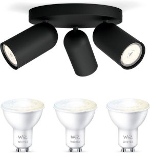 WiZ Philips myLiving Pongee Opbouwspot Zwart 3 Lichtpunten Spotjes Opbouw Incl. GU10 Warmwit tot Koelwit Licht Bluetooth