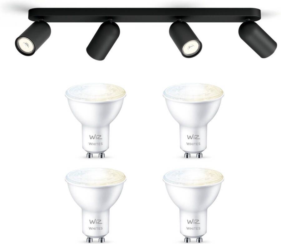 WiZ Philips myLiving Pongee Opbouwspot Zwart 4 Lichtpunten Spotjes Opbouw Incl. GU10 Warmwit tot Koelwit Licht Bluetooth