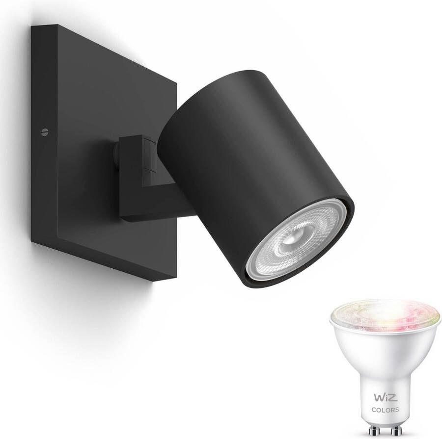 WiZ Philips myLiving Runner Opbouwspot Zwart 1 Lichtpunt Spotje Opbouw Incl. Gu10 gekleurd licht