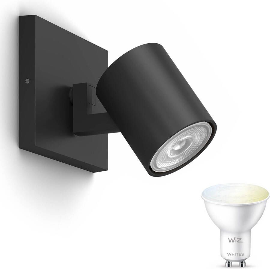 WiZ Philips myLiving Runner Opbouwspot Zwart 1 Lichtpunt Spotje Opbouw -Incl. Gu10 warmwit tot koelwit licht