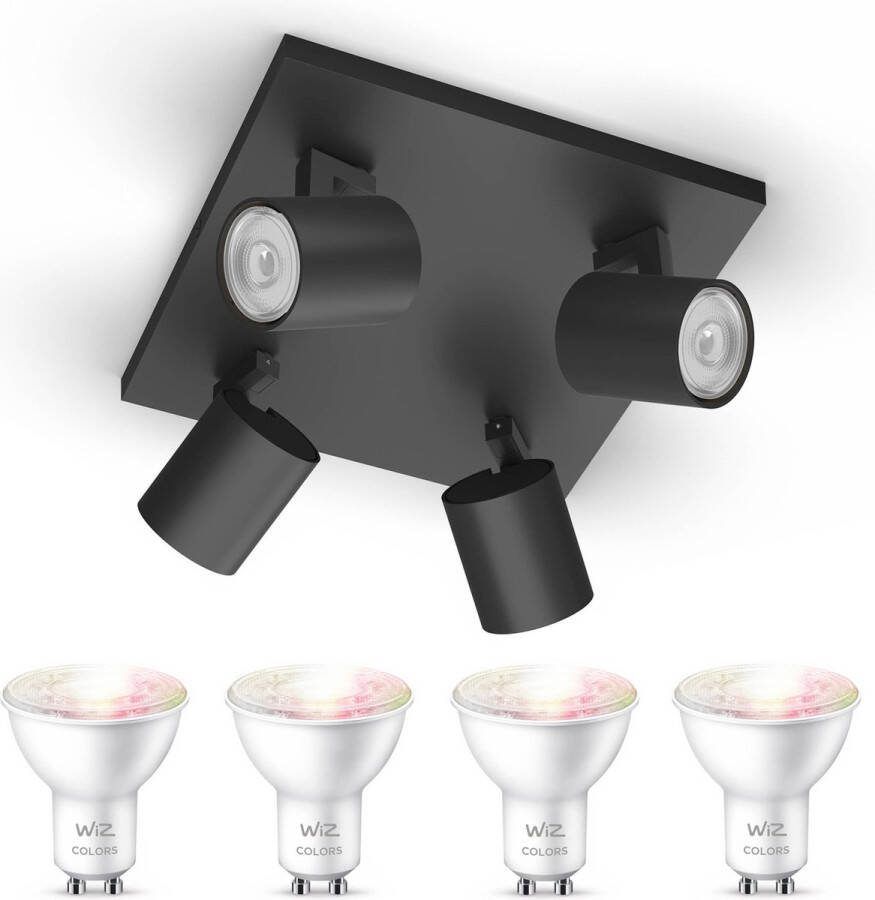 WiZ Philips myLiving Runner Opbouwspot Zwart 4 Lichtpunten Spotjes Opbouw Incl. Gu10 gekleurd licht