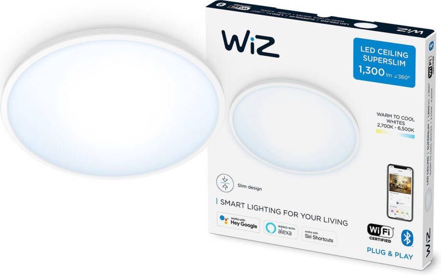 WiZ Plafonniere SuperSlim Wit Slimme LED-Verlichting Warm- tot Koelwit Licht Geintegreerd LED 14W Wi-Fi