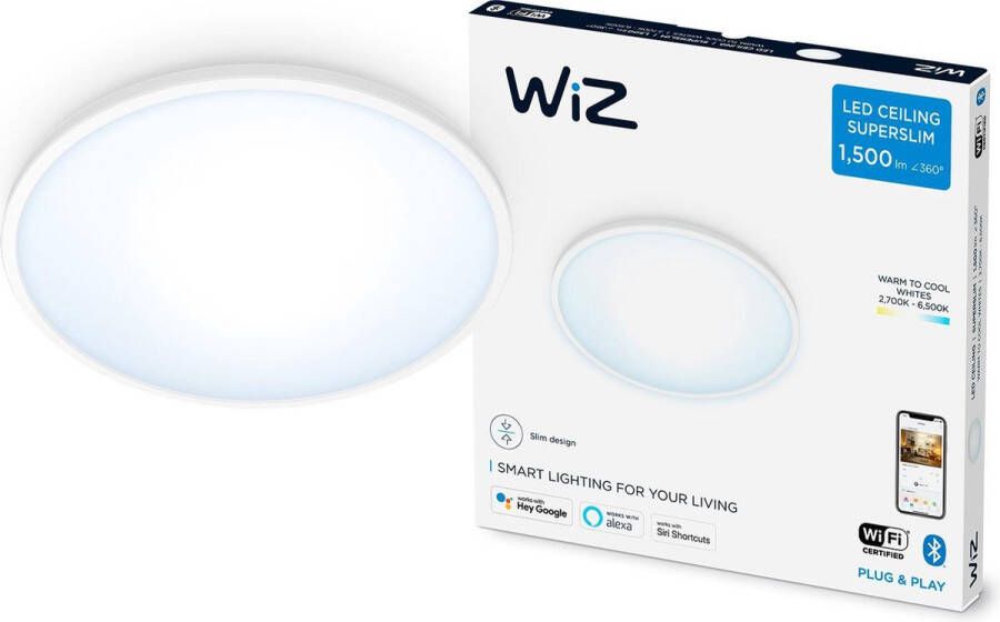 WiZ Plafonniere SuperSlim Wit Slimme LED-Verlichting Warm- tot Koelwit Licht Geintegreerd LED 16W Wi-Fi