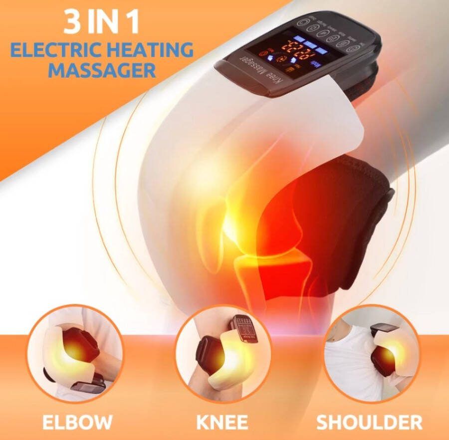 WizBay Premium Select 3 in 1 Knie Schouder Elleboog Massageapparaat Infrarood Airbag Warmte en Vibration Airbag Luchtdruk Massage Infrarood Vibration Warmte Massage 3-Dimensionaal Hard Case design LED Tiptoets Computer Design Wit
