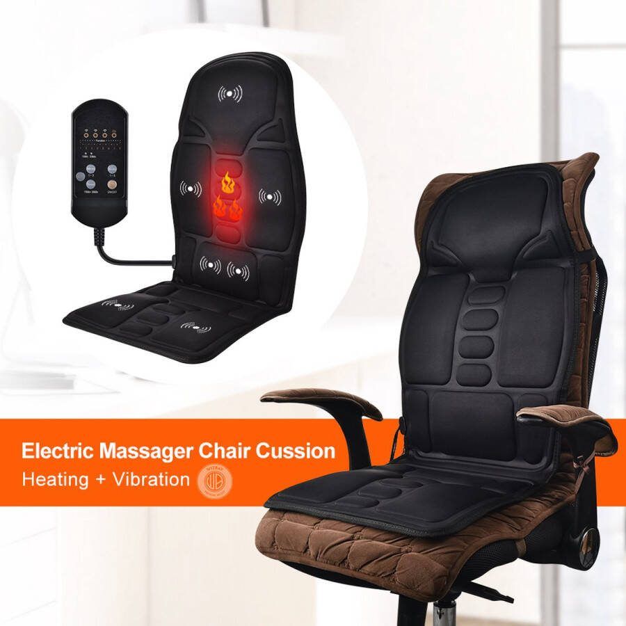 WizBay Premium Select Shiatsu Massage Stoelkussen 7 Massagepunten 8 Standen 3 Intensiteiten Inclusief Warmte Massage Timer Instelling Simpele Bediening Remote met LEDS Autolader en Thuislader Zwart