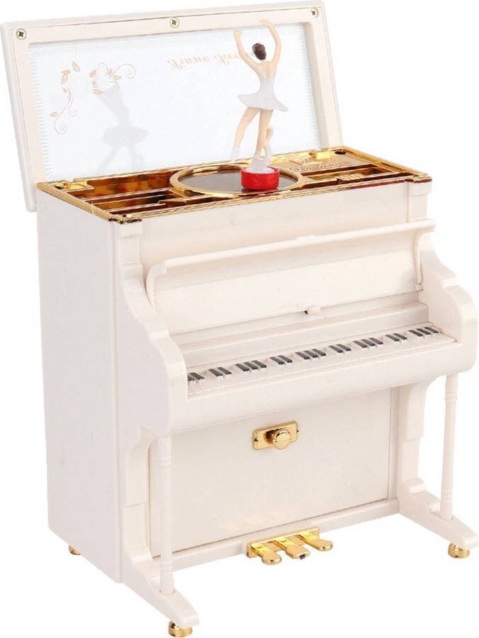 WK Wang Knobbout WK Verticale piano muziekdoos klassieke muziek -Met sieradenvak-Met ballerina 15*10*22cm -wit