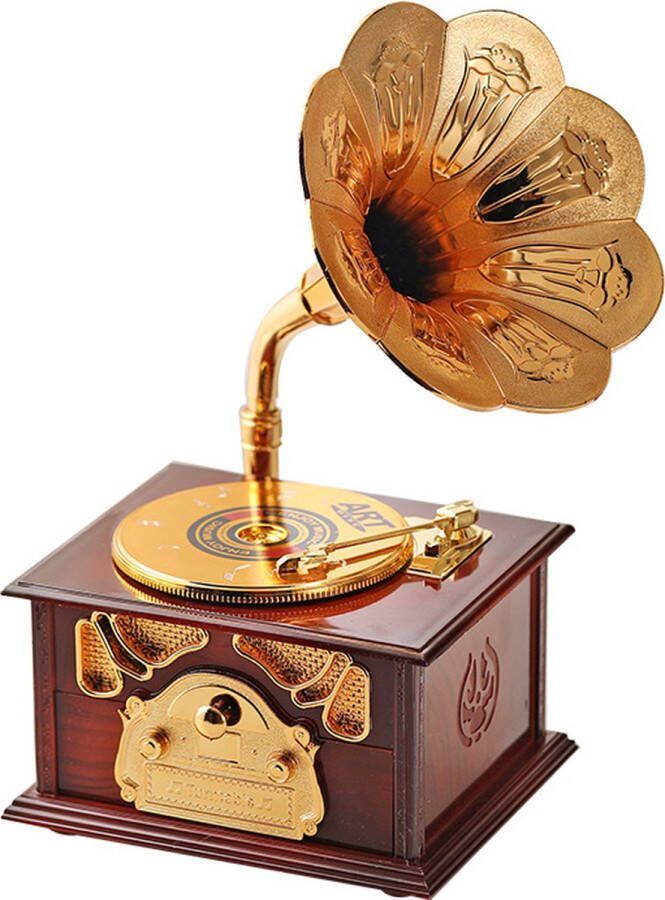 WK Wang Knobbout WK Vinyl platenspeler muziekdoos -Opslagfunctie- Met sieradenvak- Klassieke muziek muziekdoos -125*103*215mm bruin