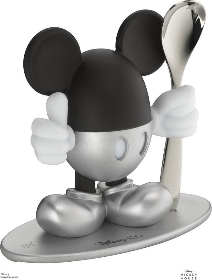 WMF eierdopje met lepel Mickey Mouse eierdopje voor kinderen eierdopje kinderen Cromargan gepolijst roestvrij staal vaatwasmachinebestendig zilver