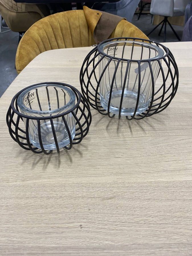 Wmg Windlichten set staal geweven met glas