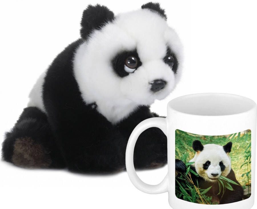 WNF Cadeauset kind Panda knuffel 15 cm en Drinkbeker mol Panda 300 ml Knuffeldier