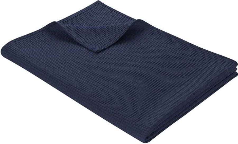 WOHNWOHL Deken van katoen wafelpiqué lichte knuffeldeken van 100% katoen luchtige plaid veelzijdig inzetbaar onderhoudsvriendelijke deken donkerblauw 150 x 200 cm
