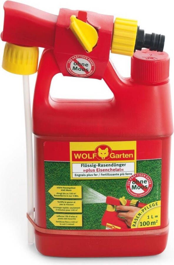 WOLF-Garten Vloeibare Gazonmest met ijzer LM 100 B voor 100m2 1 liter fles snel effect gazon zonder mos bio-afbreekbare vloeistof