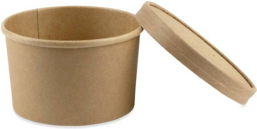 WOLF Soepbeker met deksel Soepbekers van Kraftpapier 100% composteerbaar Eco Friendly Paper BIO Restaurant Take-Outs take away Disposable Soup Bowls To Go Lunch Picknick Diner 500 ml 100 stuks