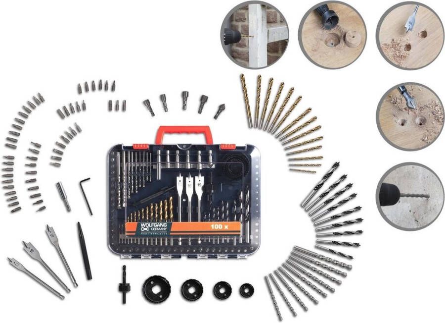 Wolfgang Tools Borenset 100-delig Ideaal voor hout metaal en beton Inclusief speedboren & gatenzagen