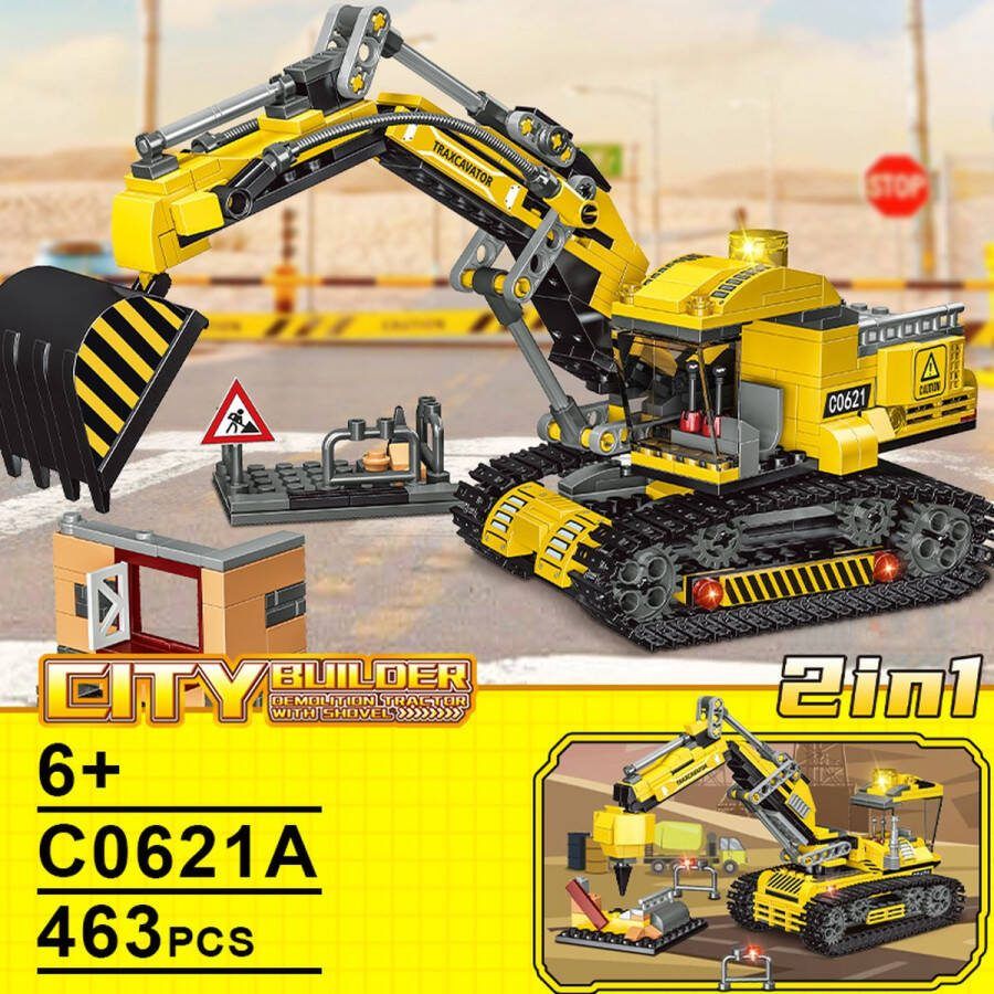 Woma Caterpillar en Graafmachine Bouwpakket Bouwblokken Bouwset 3D puzzel Mini blokjes Compatibel met Lego bouwstenen 463 Stuks