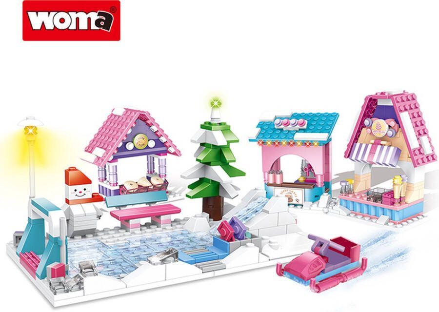Woma Dream City Winter Haven Winterstad bouwset Bouwpakket Bouwblokken Bouwset 3D puzzel Mini blokjes Compatibel met Lego bouwstenen 497 Stuks
