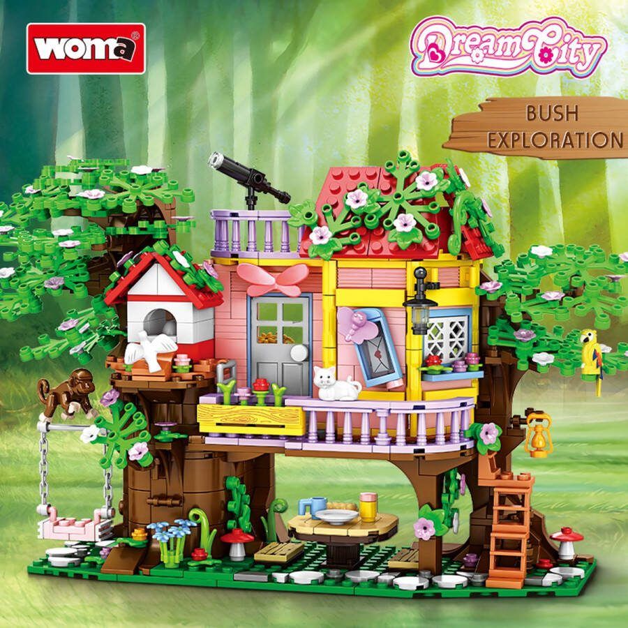 Woma Dream House Tree House Bomenhut bouwset Bouwpakket Bouwblokken Bouwset 3D puzzel Mini blokjes Compatibel met Lego bouwstenen 840 Stuks