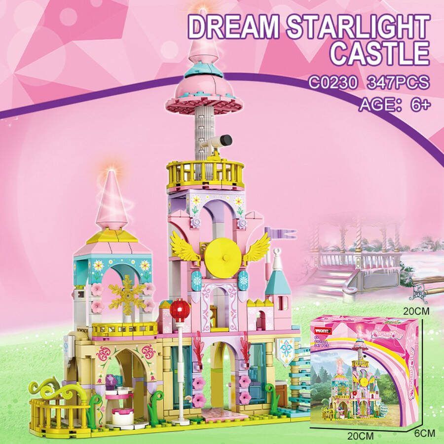Woma Dream Starlight Castle Kasteel bouwstenen Bouwpakket Bouwblokken Bouwset 3D puzzel Mini blokjes Compatibel met Lego bouwstenen 347 Stuks
