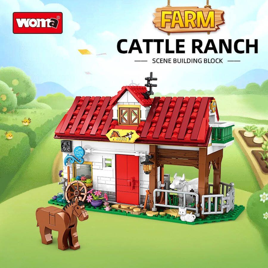 Woma Farm Cattle Ranch Bouwpakket Bouwblokken Bouwset 3D puzzel Mini blokjes Compatibel met Lego bouwstenen 530 Stuks