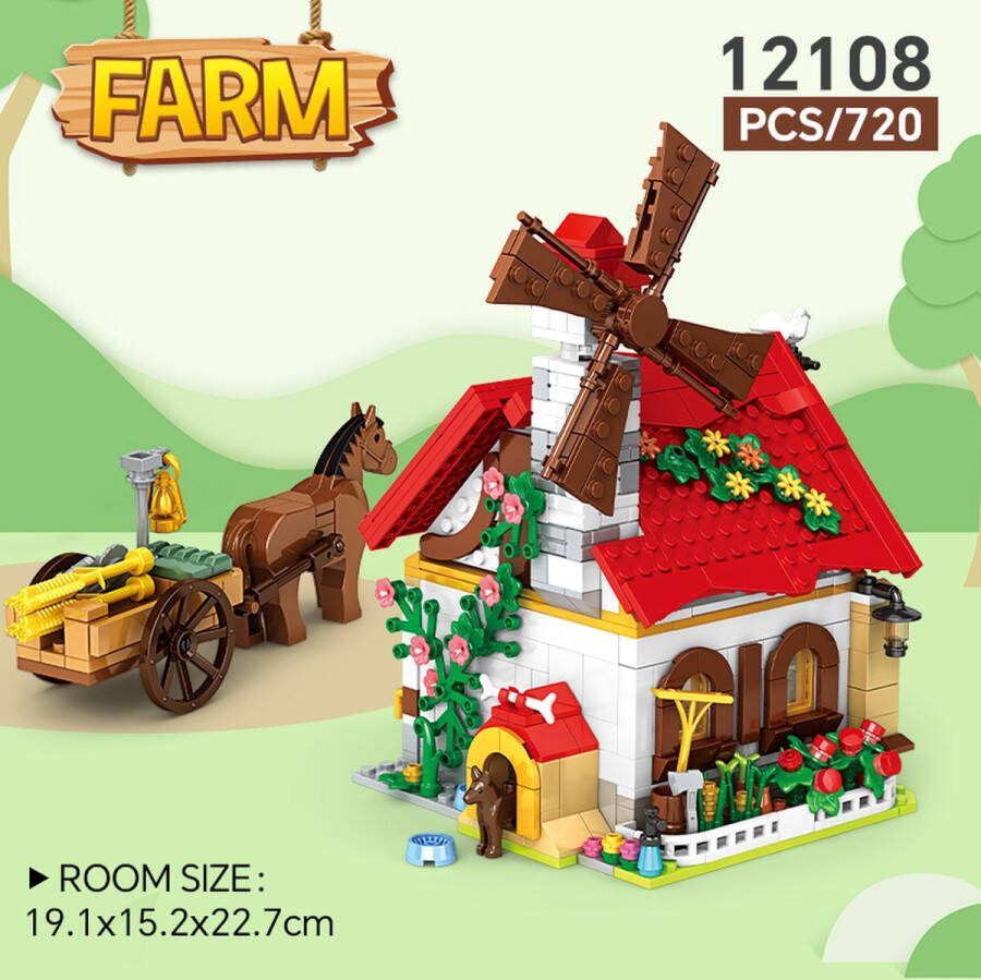 Woma Farm The Granary Bouwpakket Bouwblokken Bouwset 3D puzzel Mini blokjes Compatibel met Lego bouwstenen 720 Stuks