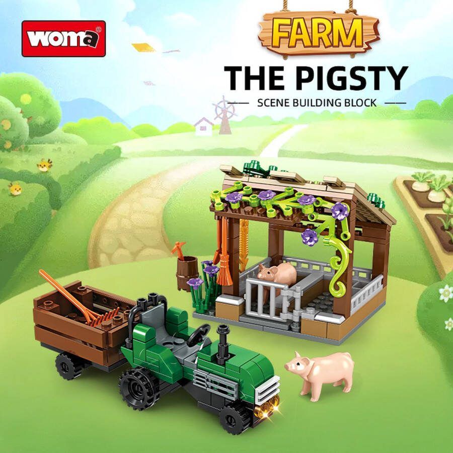 Woma Farm The Pigsty Bouwpakket Bouwblokken Bouwset 3D puzzel Mini blokjes Compatibel met Lego bouwstenen 190 Stuks