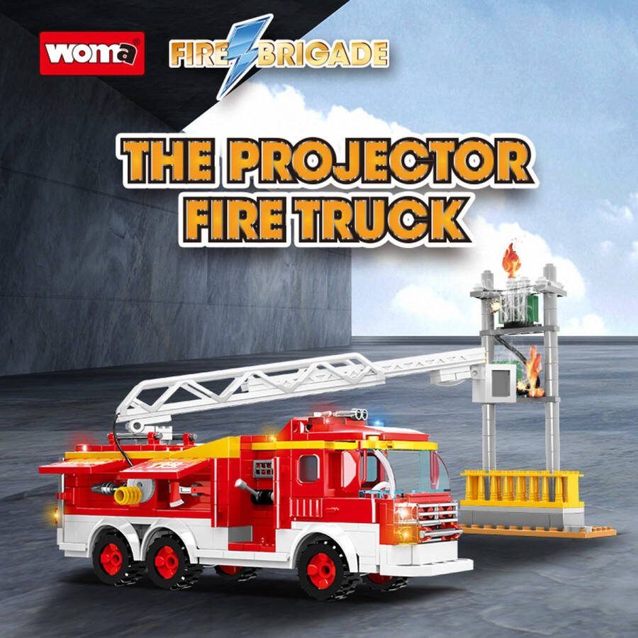 Woma Fire Brigade The Projector Fire Truck Brandweerwagen Bouwpakket Bouwblokken Bouwset 3D puzzel Mini blokjes Compatibel met Lego bouwstenen 433 Stuks