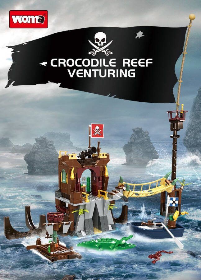 Woma Pirate Crocodile Reef Piraat bouwset Bouwpakket Bouwblokken Bouwset 3D puzzel Mini blokjes Compatibel met Lego bouwstenen 442 Stuks
