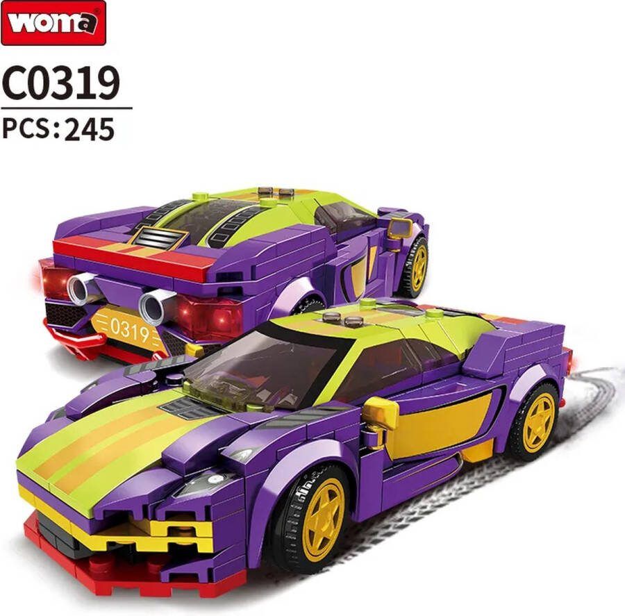 Woma Race Car Race Auto Bouwset Bouwpakket Bouwblokken Bouwset 3D puzzel Mini blokjes Compatibel met Lego bouwstenen Geel 245 onderdelen