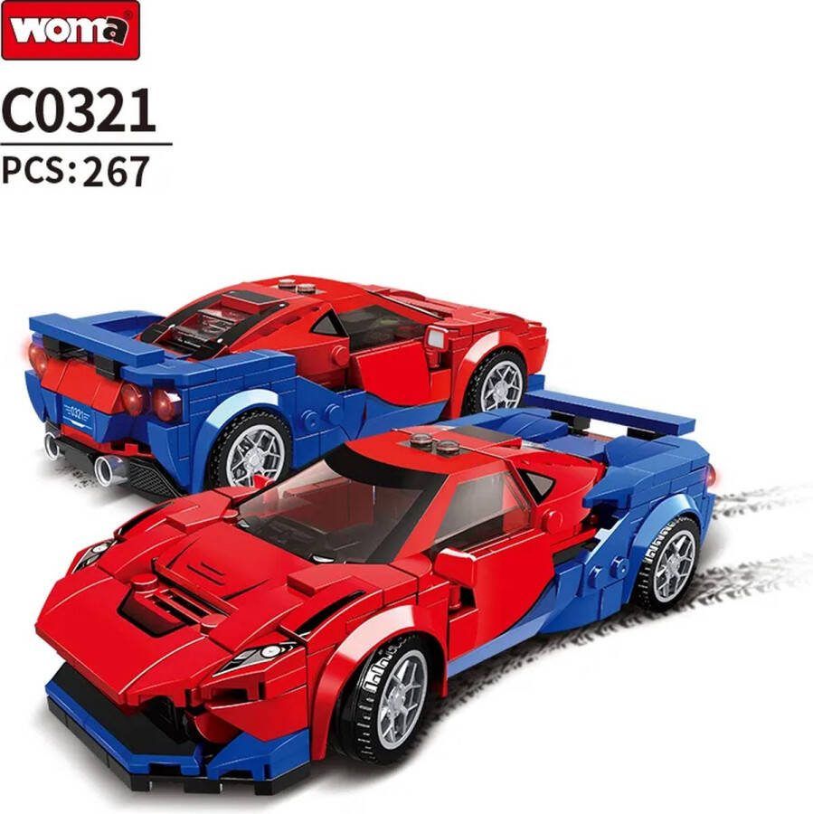 Woma Race Car Race Auto Bouwset Bouwpakket Bouwblokken Bouwset 3D puzzel Mini blokjes Compatibel met Lego bouwstenen Rood 267 Stuks