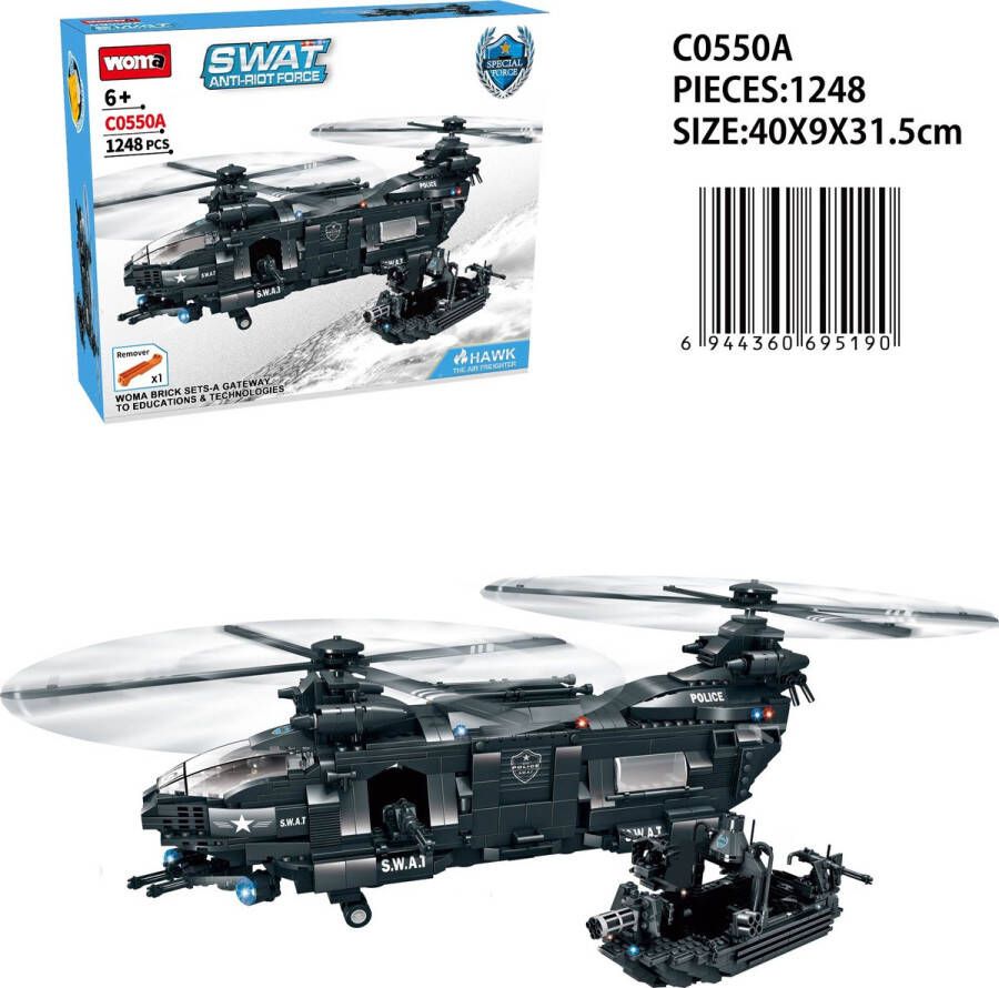 Woma SWAT Anti-Riot Force Helikopter Bouwpakket Bouwblokken Bouwset 3D puzzel Mini blokjes Compatibel met Lego bouwstenen 1248 Stuks